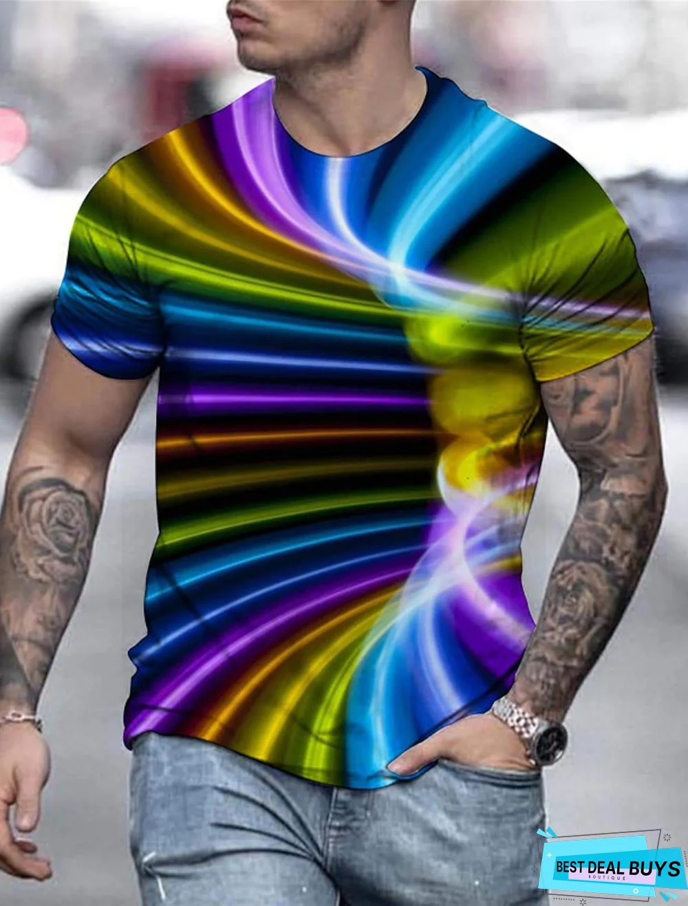Men's Tee T-Shirt 3D Print Graphic Optical Illusion Print Short Sleeve Daily Tops Basic Exaggerated Round Neck