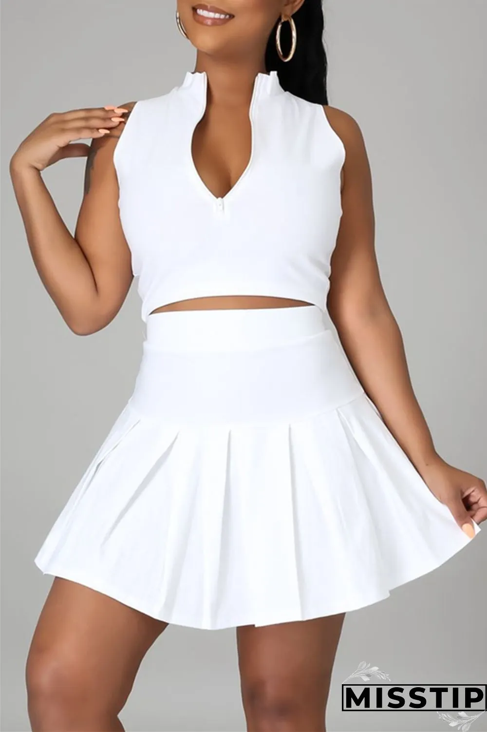 Pink Fashion Casual Solid Vests Zipper Collar Sleeveless Two Pieces