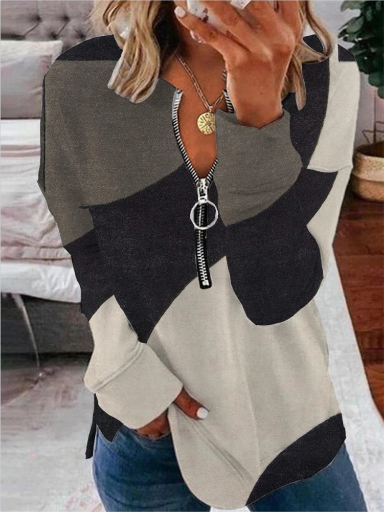 Women Long Sleeve V-neck Graphic Floral Printed Top