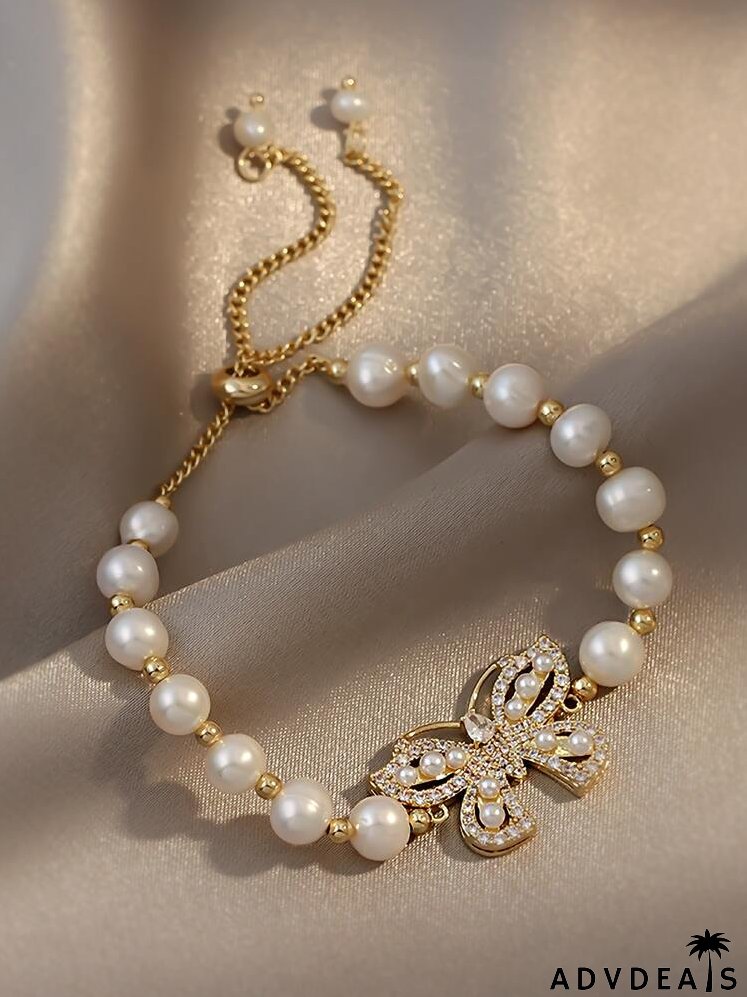 Faux Pearl Butterfly Decor Bracelet