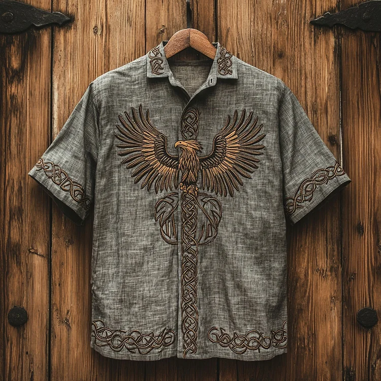 Men's Retro Viking Tribal Eagle Celtic Art Linen Shirt