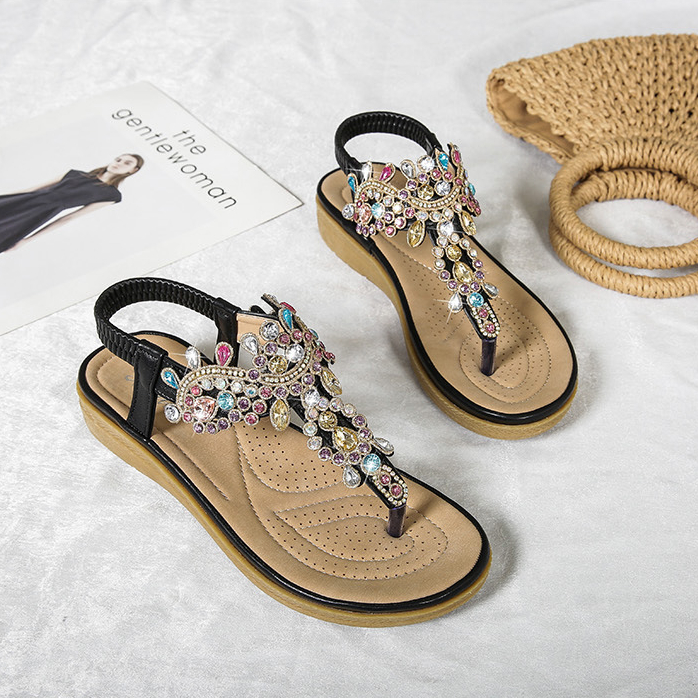 Women's Bohemia Exquisite Rhinestone Flip Flops Elastic Band Sandals | ARKGET