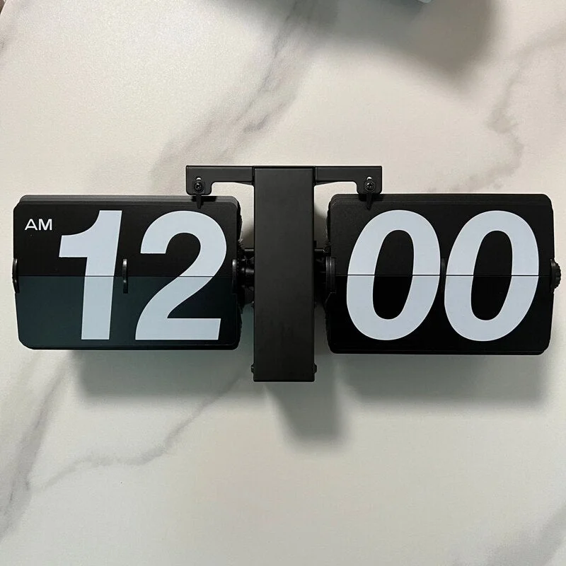 European Retro Flip Table Clock Stainless Steel Mechanical Automatic Flip Clock Home Decor Creative Flip Down Page Desk Clocks