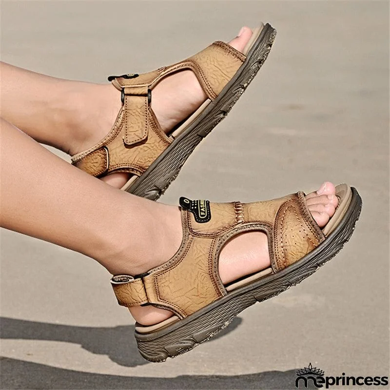 New Mens Casual Open Toe Cowhide Leather Sandals