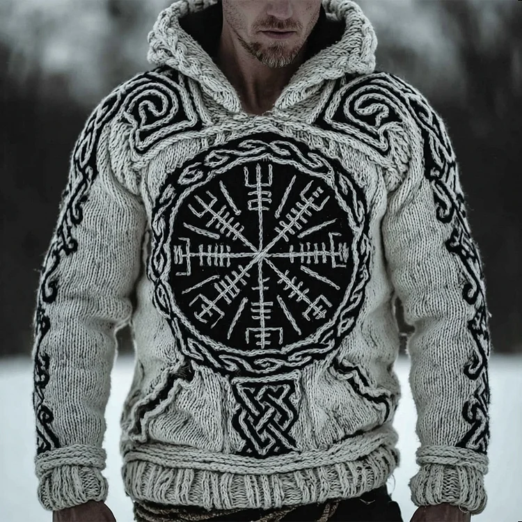 Men's Viking Compass Celtic Chunky Knit Hooded Sweater