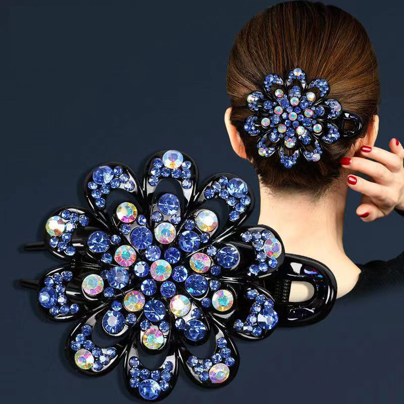 Rhinestones Flower Hair Clip Ponytail Hairclip Duckbill Hairpin Barrette Crystal Fancy Decorative Hair Accessories For Women