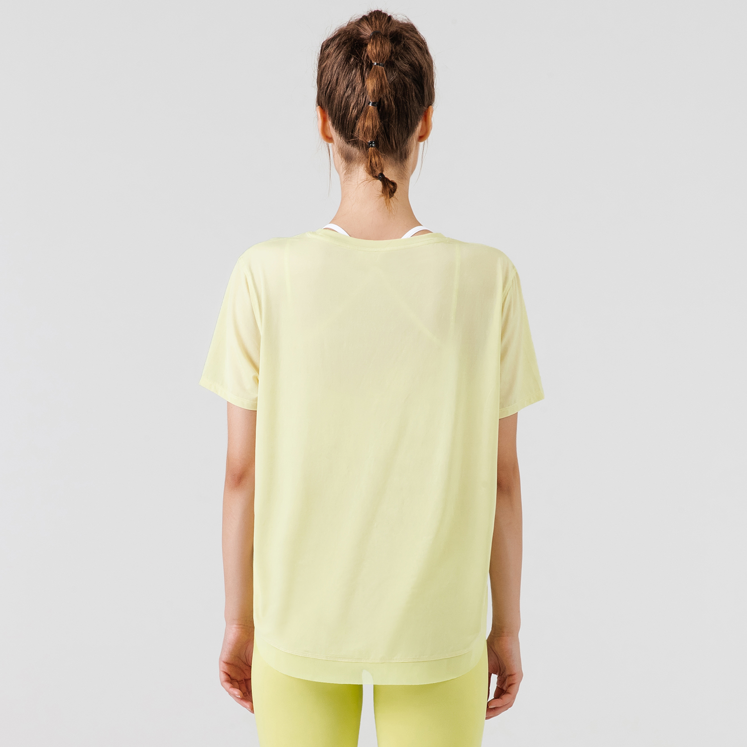 Buy different colors and types of short sleeve v sided split mesh breathable loose sports running t-shirt on Hergymclothing Mist Green 