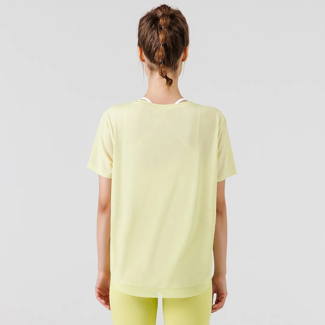 Buy different colors and types of short sleeve v sided split mesh breathable loose sports running t-shirt on Hergymclothing Mist Green 