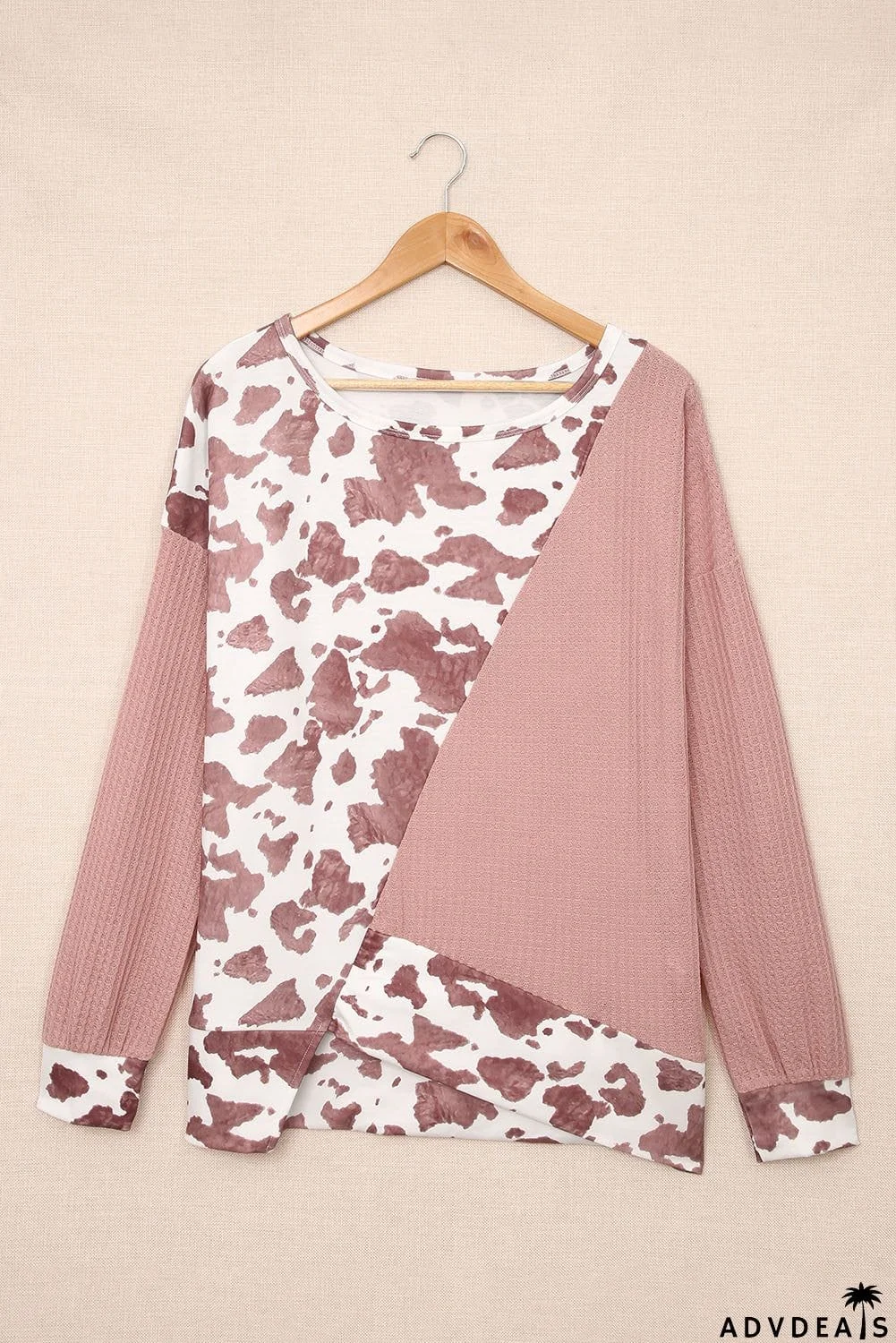 Brown Cow Contrast Asymmetrical Long Sleeve Top