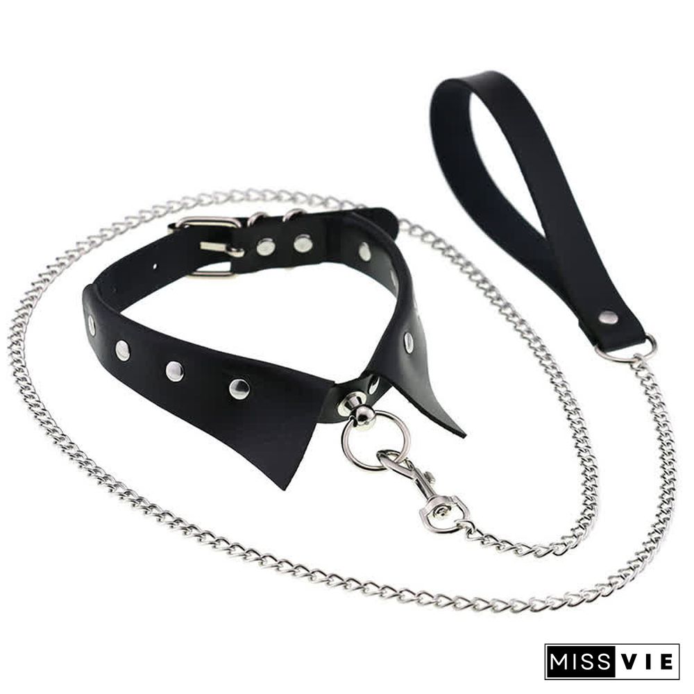 Punk Collar Design Leather Chocker With Hauling Chain