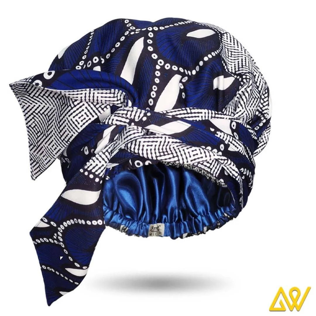 Brown African Print Patchwork Satin-Lined Bucket Hat, Headwraps