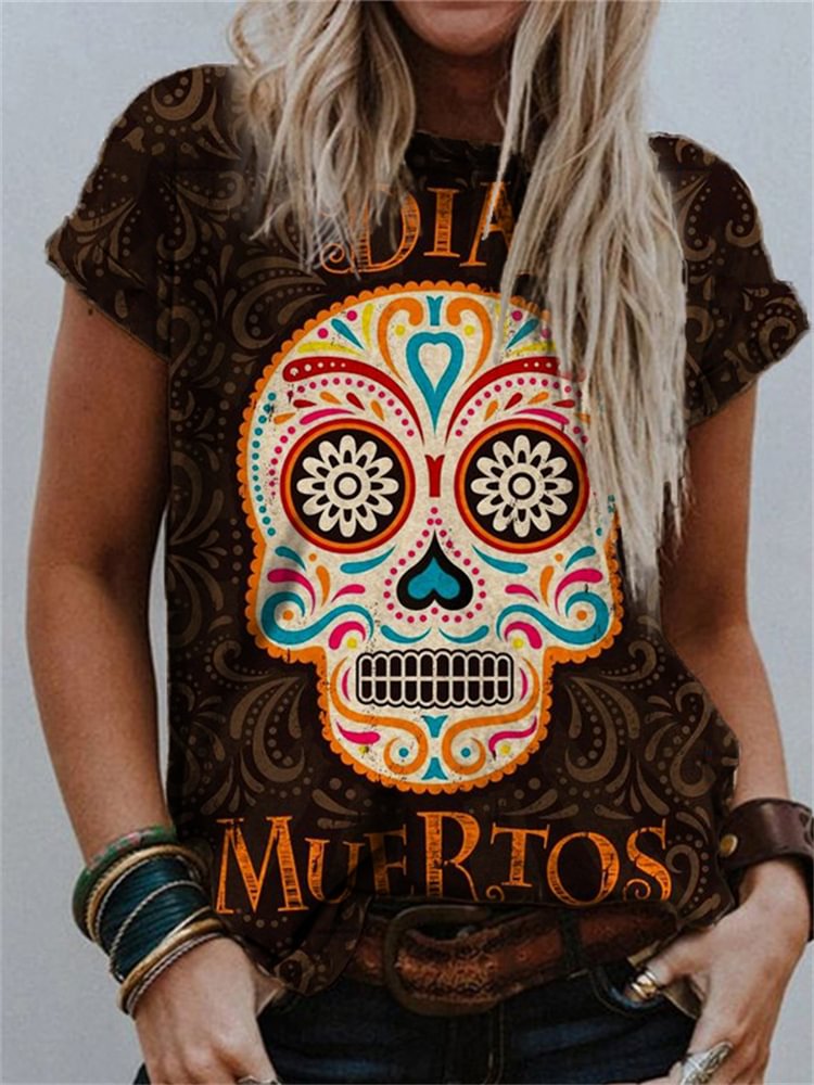 Day Of The Dead Skull Vintage Graphic T Shirt