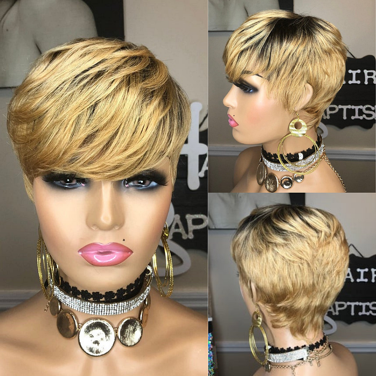 Gold Short Wig 4Inch Bob Straight Hair