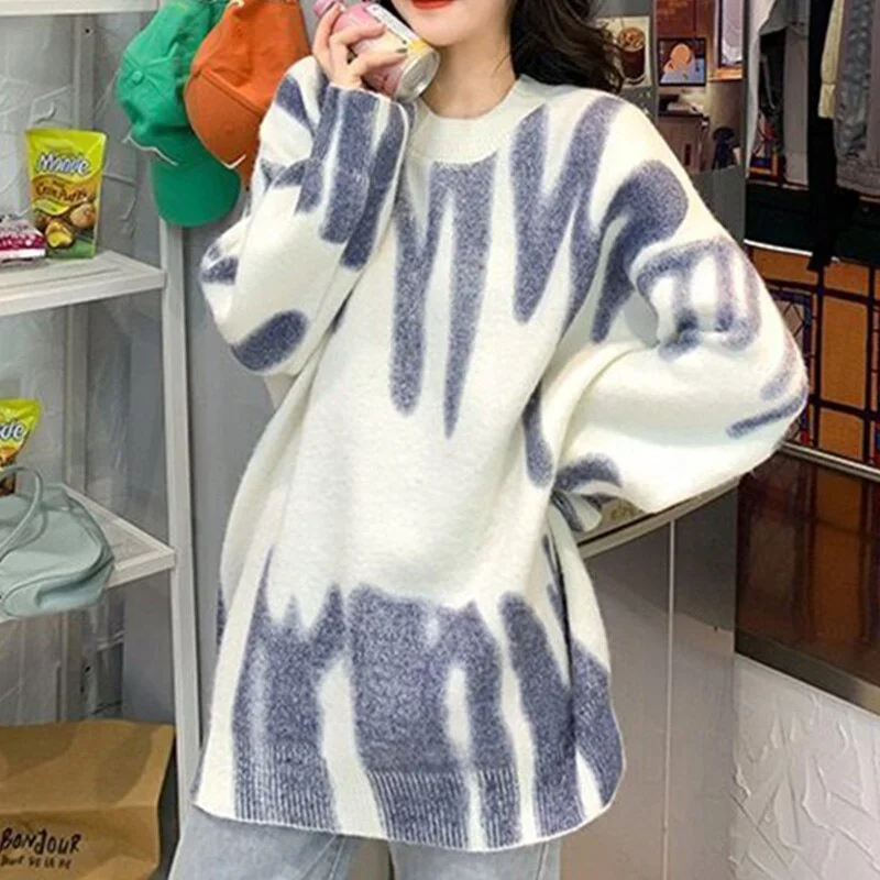 Knitted Sweaters Women Oversize Pullovers Winter Tops Female Casual Long Jumpers Ladies Pull Femme Y2K Strpied Sweaters