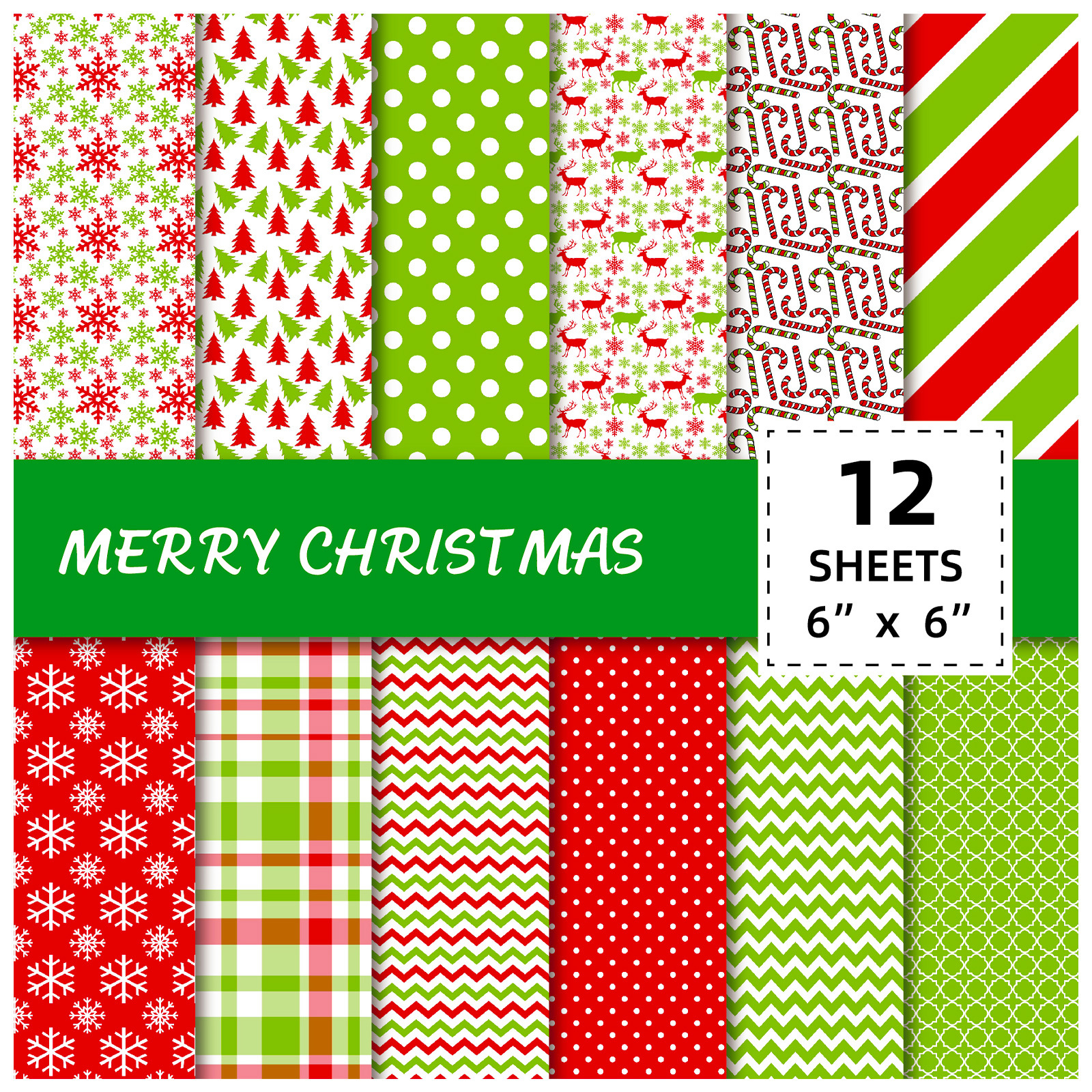 Christmas Floral Scrapbooking Kit - 12 Sheets Assorted Craft Paper Pack