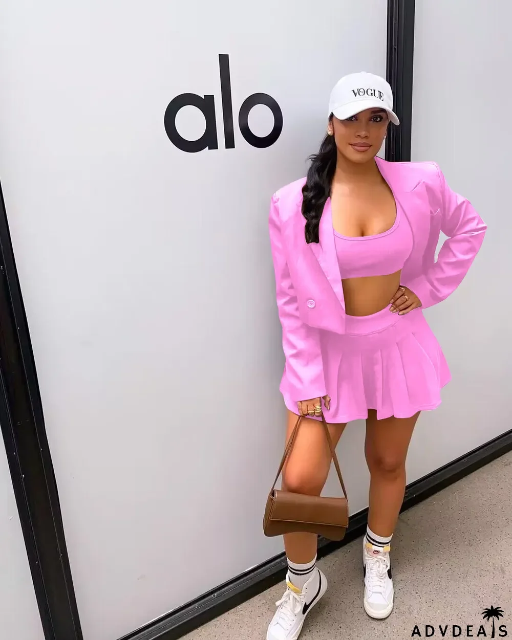 Autumn And Winter Casual Blazer Short Undershirt Pleated Skirt Solid Color Suit