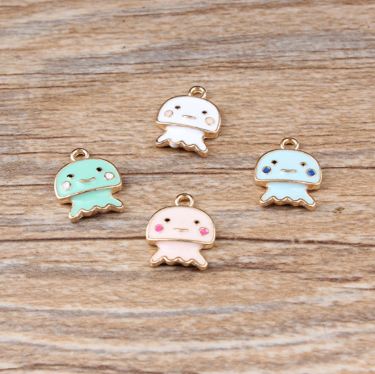 12*15mm Enamel Jellyfish Charm,Ocean Animal Fish Charm Zinc Alloy Charm Pendants For DIY Earring Necklace Findings