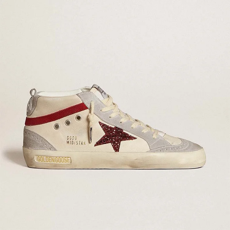 Golden Goose Mid Star Piel de mujer con estrella brillante y coma de nobuck rojo