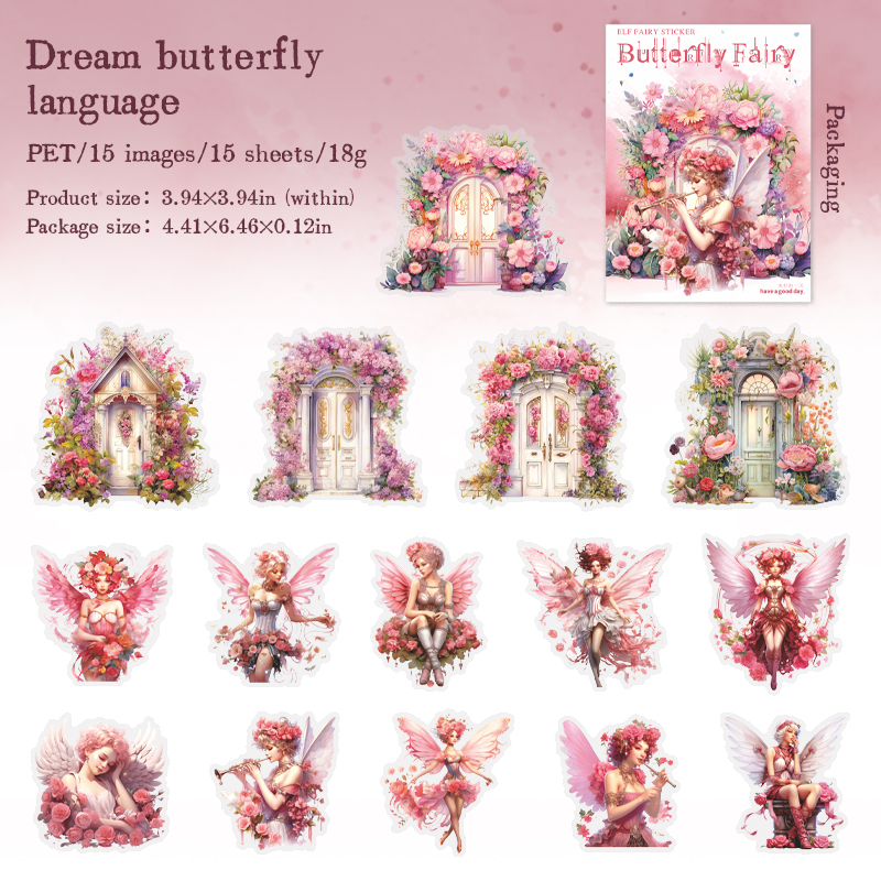 Journalsay Butterfly Fairy Series Vintage Flower Landscaping PET Sticker 