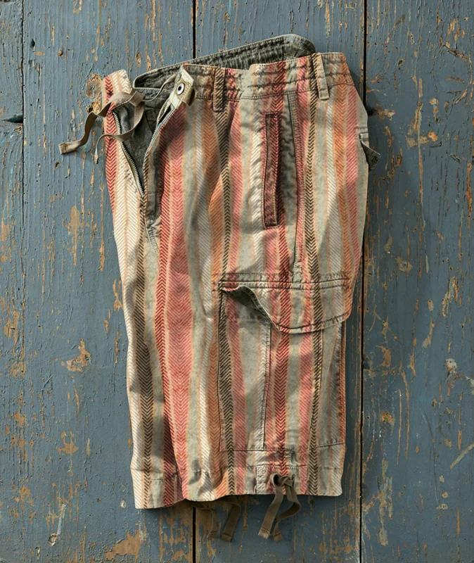 Pocket Vintage Striped Printed  Shorts Pants