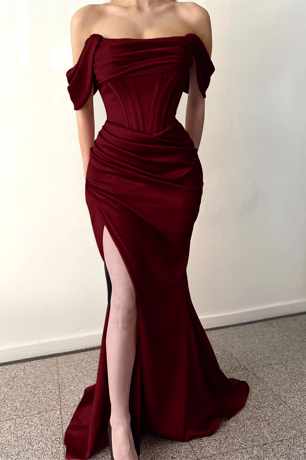 Sparkly Dusty Rose Mermaid Off the Shoulder Long Prom Dress with Slit