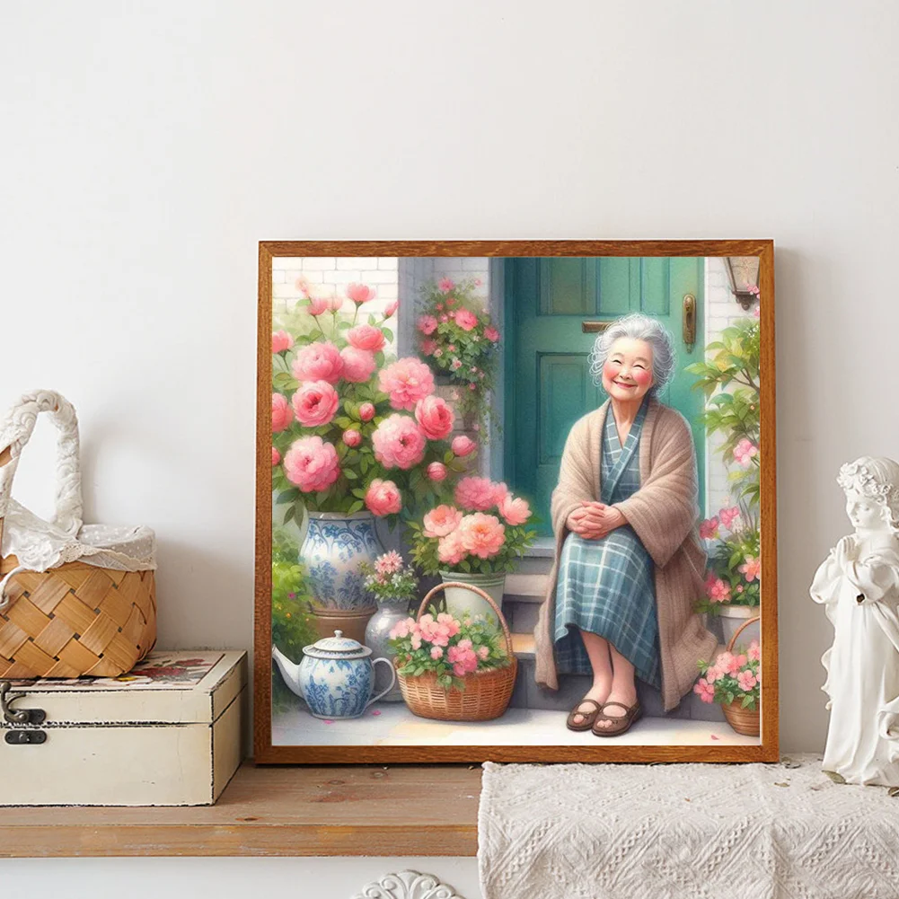 Diamond Painting - Full Round Drill - Garden Old Lady(Canvas|30*30cm)
