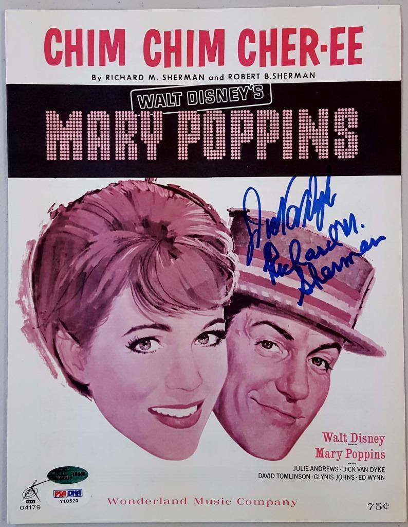 Dick Van Dyke Richard M. Sherman Signed Mary Poppins Music Sheet PSA Chim Chim