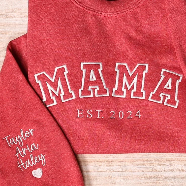 Personalized Mama Embroidered Sweatshirt With Date&Name, Mother's Day Gift/Father's Day Gift