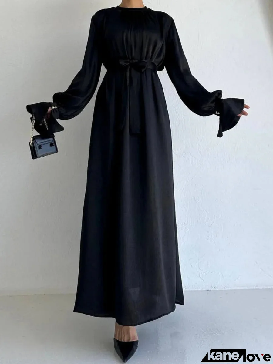 Women's Arabian Polyester Full Sleeves Solid Pattern Casual Dress