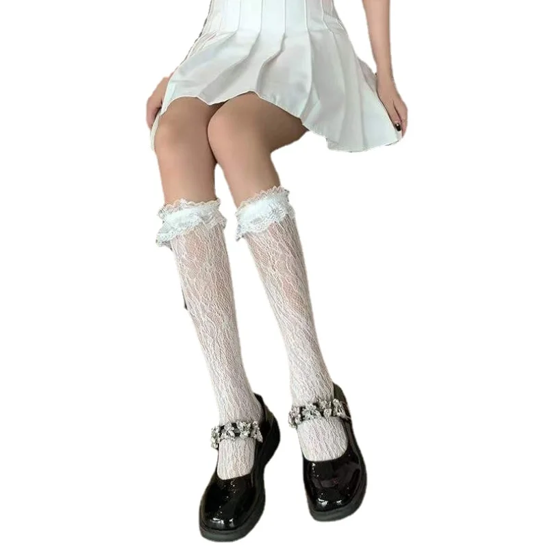 Women Lolita White Lace Calf Socks JK Sexy Stockings