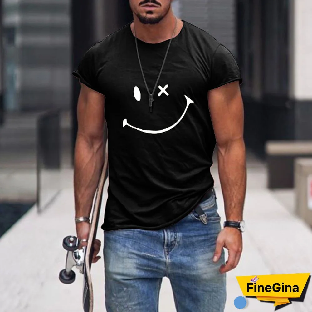 Mens Smile Round Neck Short Sleeve T-Shirt