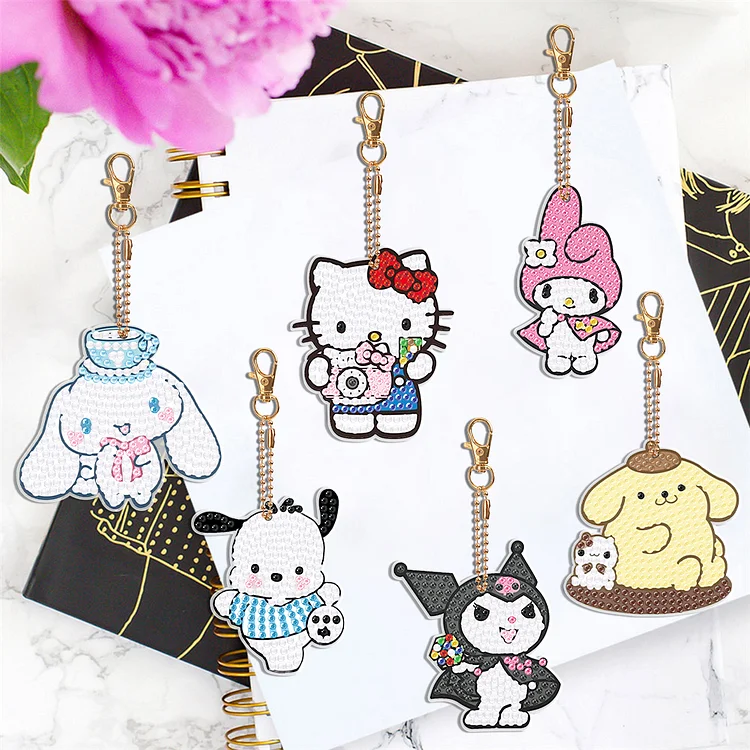 DIY Diamond Art Key Rings Sanrio 6pcs Full Drill Diamonds Pendants Gift for  Kids