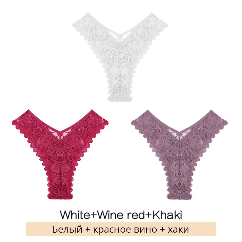 FINETOO New Lace Thongs 3Pcs/set Women Sexy G-string Underpants S-XL Lace Underwear Ladies Floral Panties Female Lingerie 2022