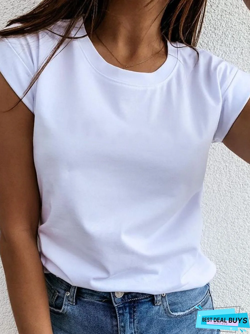 Casual Short Sleeve Cotton-Blend Crew Neck Tops
