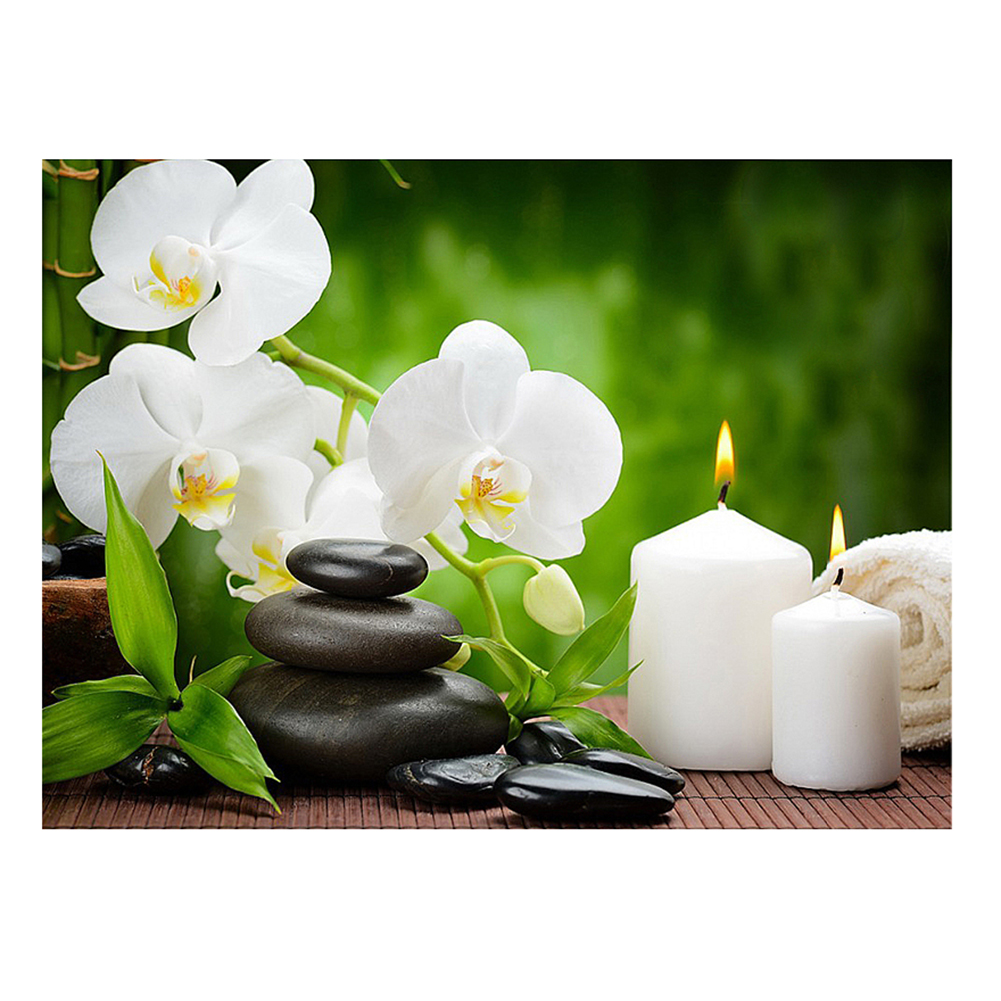 

40*30CM - Flower Candle - Round Drill Diamond Painting, 501 Original