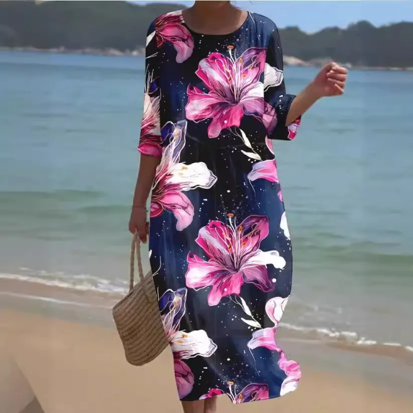 Churchf Churchf New Women's Floral Art Print Leisure Vacation Dress