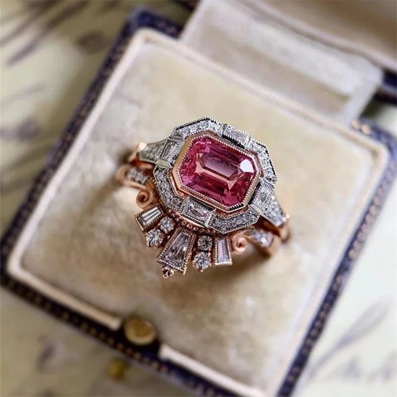 Huitan Unique Design 2Pcs Set Rings for Women Luxury Inlaid Red/White Cubic Zirconia Romantic Female Wedding Party Rings Jewelry