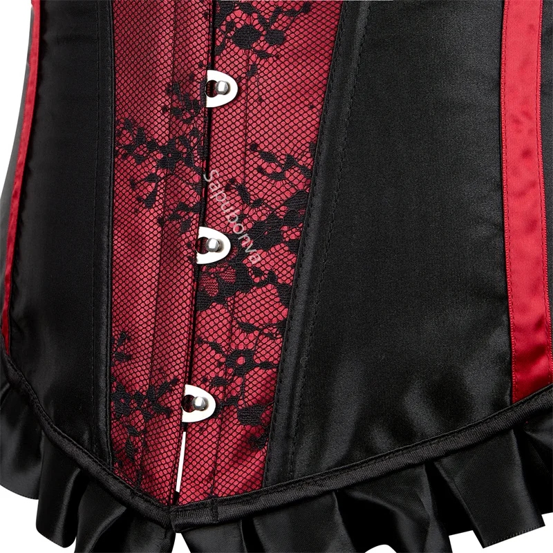 Uaang Corset Top Plus Size Bustier Flower Lace UP Overbust Corselet Burlesque Sexy Lingerie Costume Renissance Women Red Purple