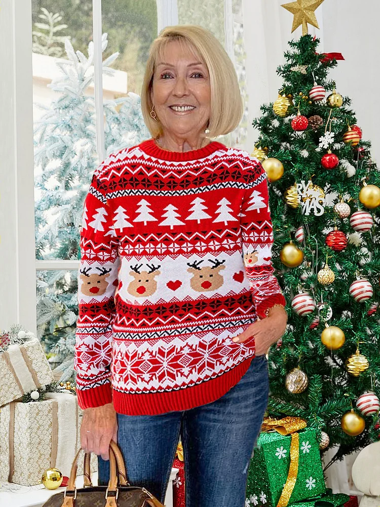 Round Neck Jacquard Christmas Sweater VangoghDress
