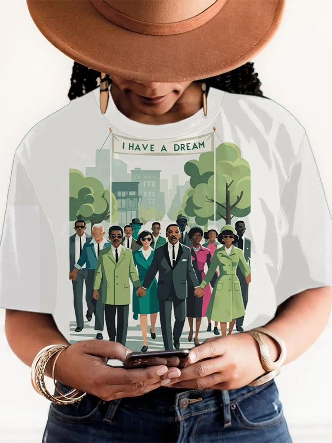 Women's I Have A Dream Black Art Printed Short-Sleeved T-Shirt 