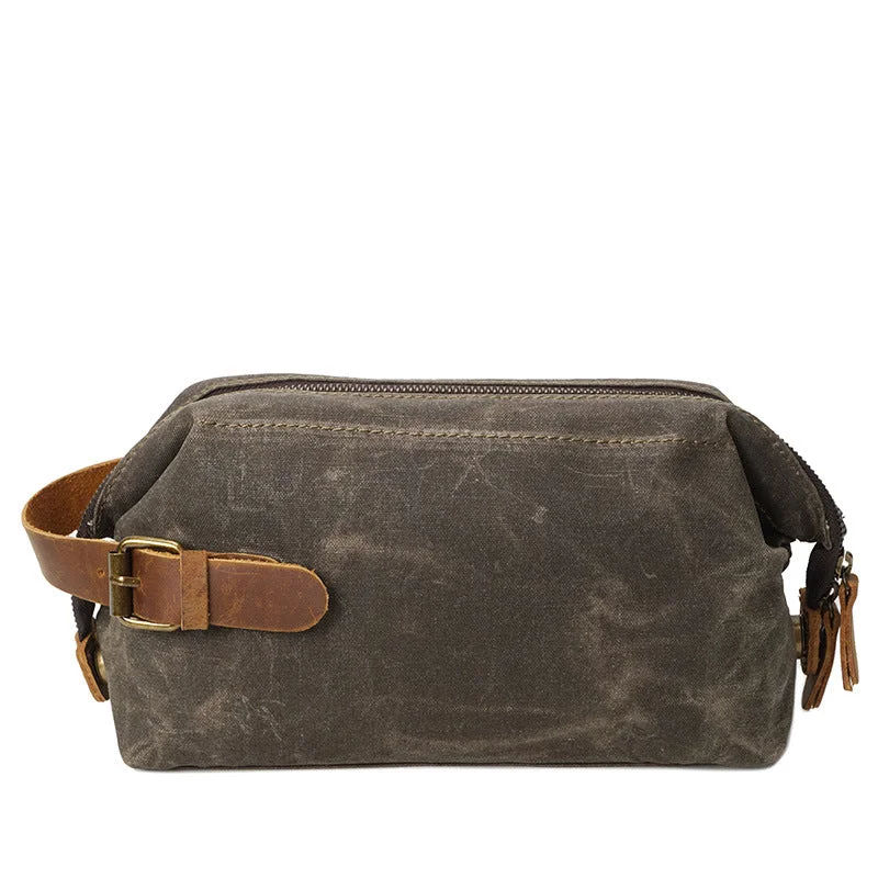Men's Tote Bag Waterproof Oil Waxed Canvas Leather Toiletry Bag Dopp Kit