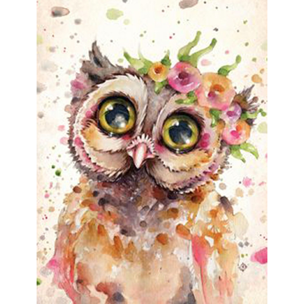 

30*40CM - Round Drill Diamond Painting - Color Flower Owl, 501 Original