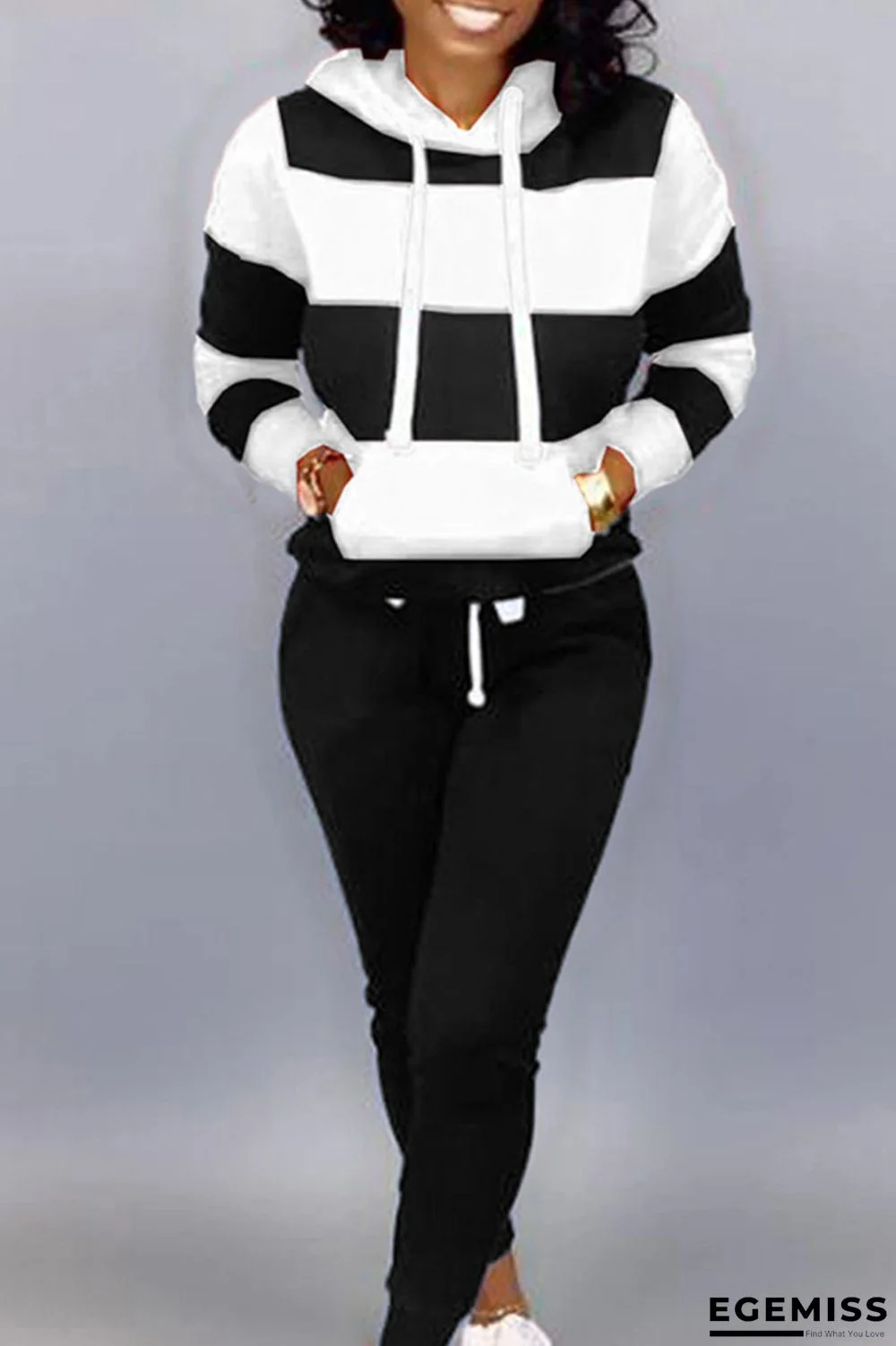 White Casual Solid Patchwork Hooded Collar Long Sleeve Regular Sleeve Regular Two Pieces | EGEMISS