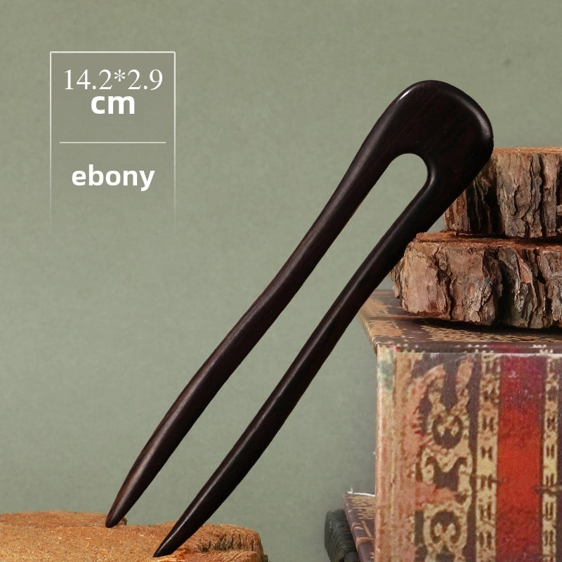 U-shaped Double Hairpin Handmade Sandalwood Hairpin Plate Headdress Simple Modern Wood Hairpin Chinese Clothing Antique Accessories Hairpin