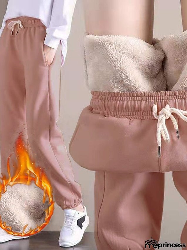 Women's Sweatpants Joggers Fleece Pants Fleece Lined Pink Grey Black Mid Waist Hip-hop Athleisure Leisure Sports