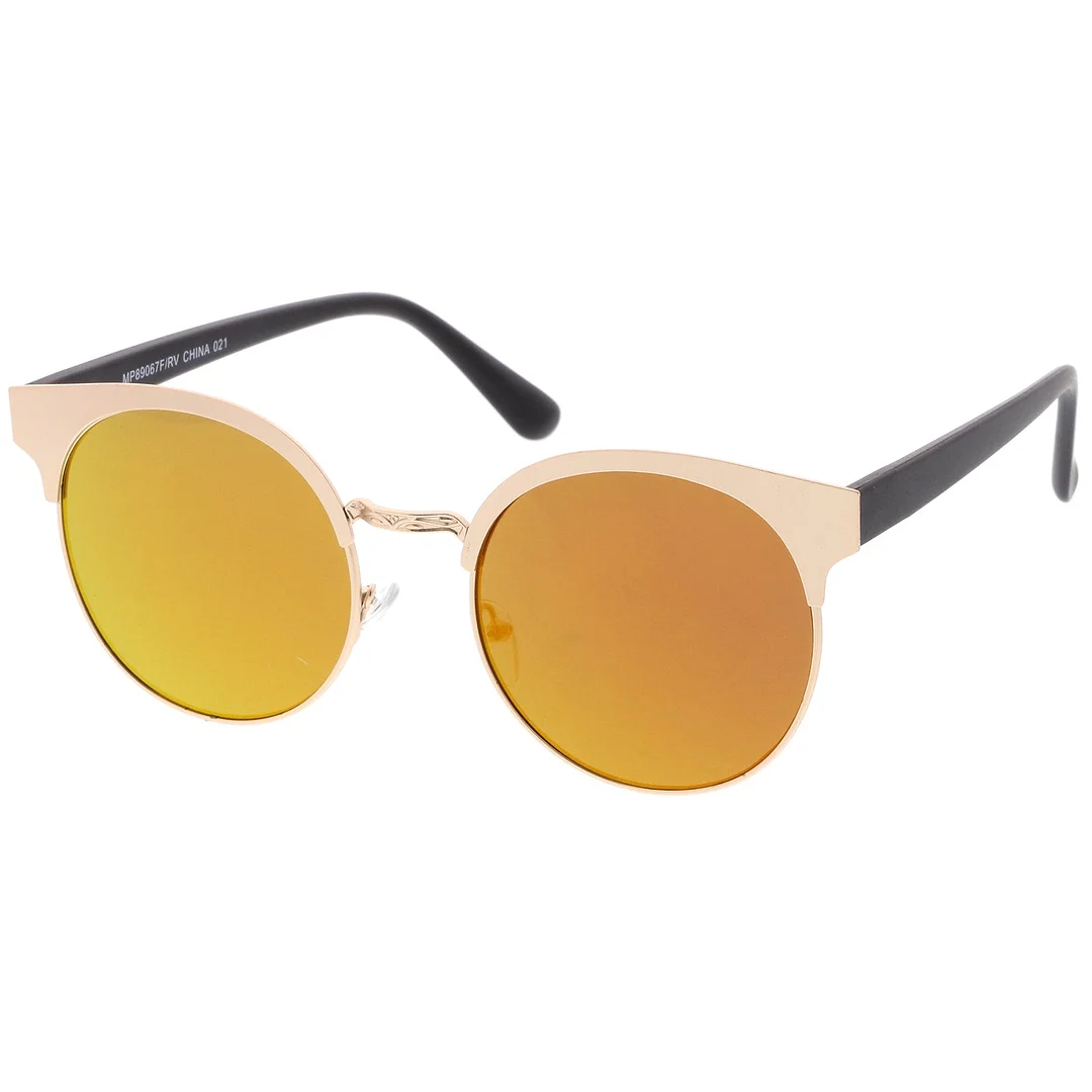 Modern Horn Rimmed Colored Mirror Flat Round Lens Half Frame glasses 52mm