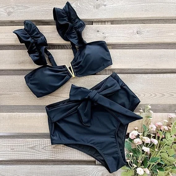 Women's Seaside Holiday Style V-neck Swimsuit Two-piece Set