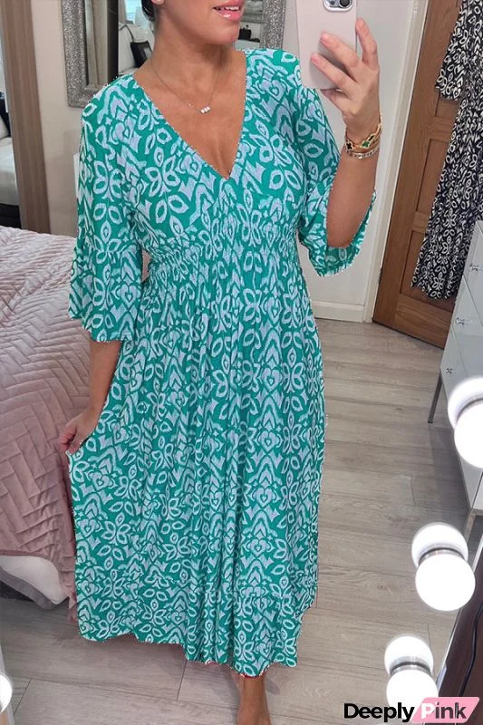 2023 Summer Sale 50%Off- Bohemian Print V-neck Long Dress