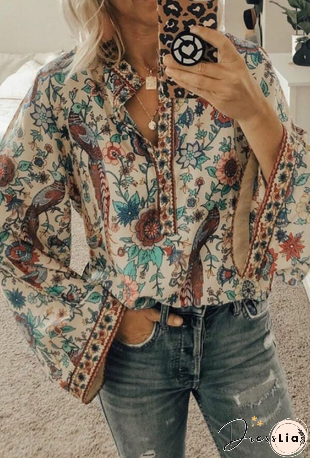 Fashion Casual Floral Print Blouse