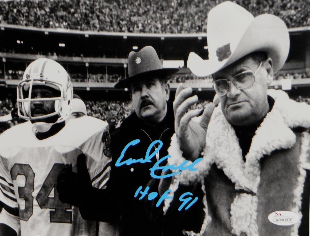 Earl Campbell Signed Oilers 8x10 Photo Poster painting w/ Bum Phillips w/ HOF-JSA W Auth *LtBlue